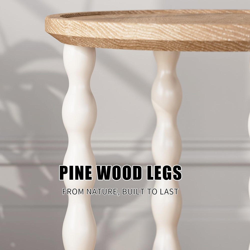 Round End Table, 2-Tier Farmhouse End Table, 18.5'' Handcrafted Weathered Loo...