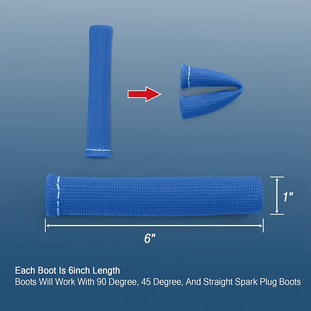 Universal Spark Plug Wire Boots Heat Shield Protector Header Cover Sleeve Blue