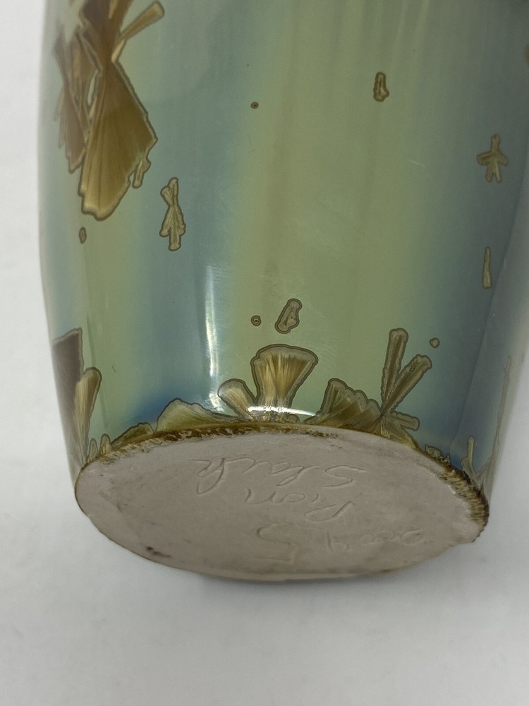 Ron Slack 2004 Pottery Signed Unique Glaze Process Greens Golds