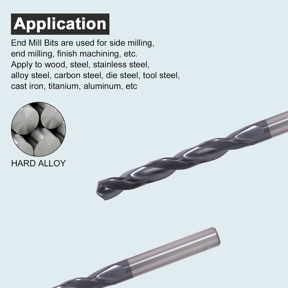 2Pcs 118° Point Angle 1/4"x2"x3-1/4" Solid Carbide Drill Bits - AlTiN Coated