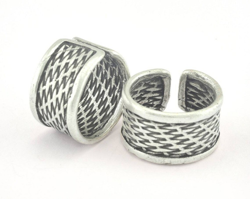 Band Ring textures Adjustable Ring Antique Silver Plated brass 17mm 7US 3255