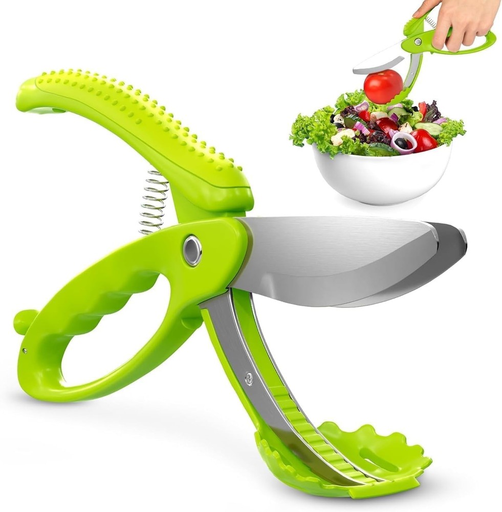 Salad Scissors 8.9" Multiblade Spring-Loaded Kitchen Lettuce Chopper Stainless