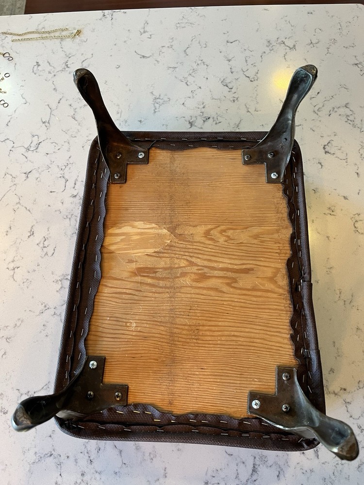 Vintage Upholstered Foot Stool Brass Feet