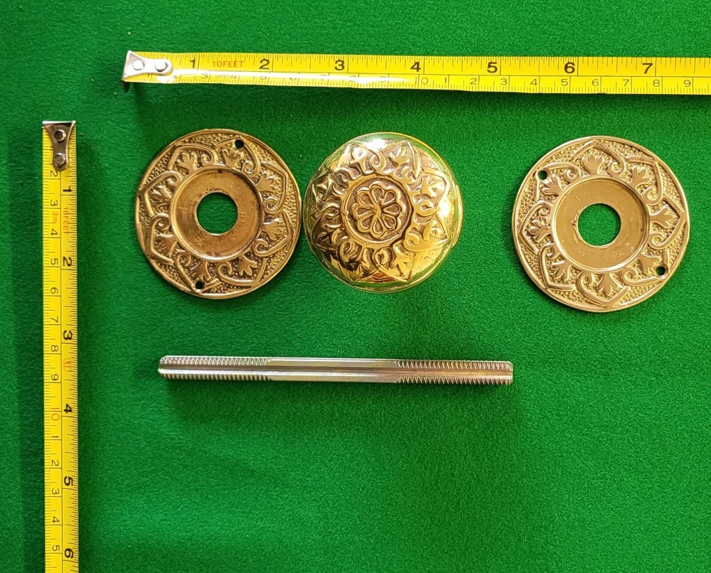 Pair round cast solid brass door knobs backplates pull handles ironmongery craft