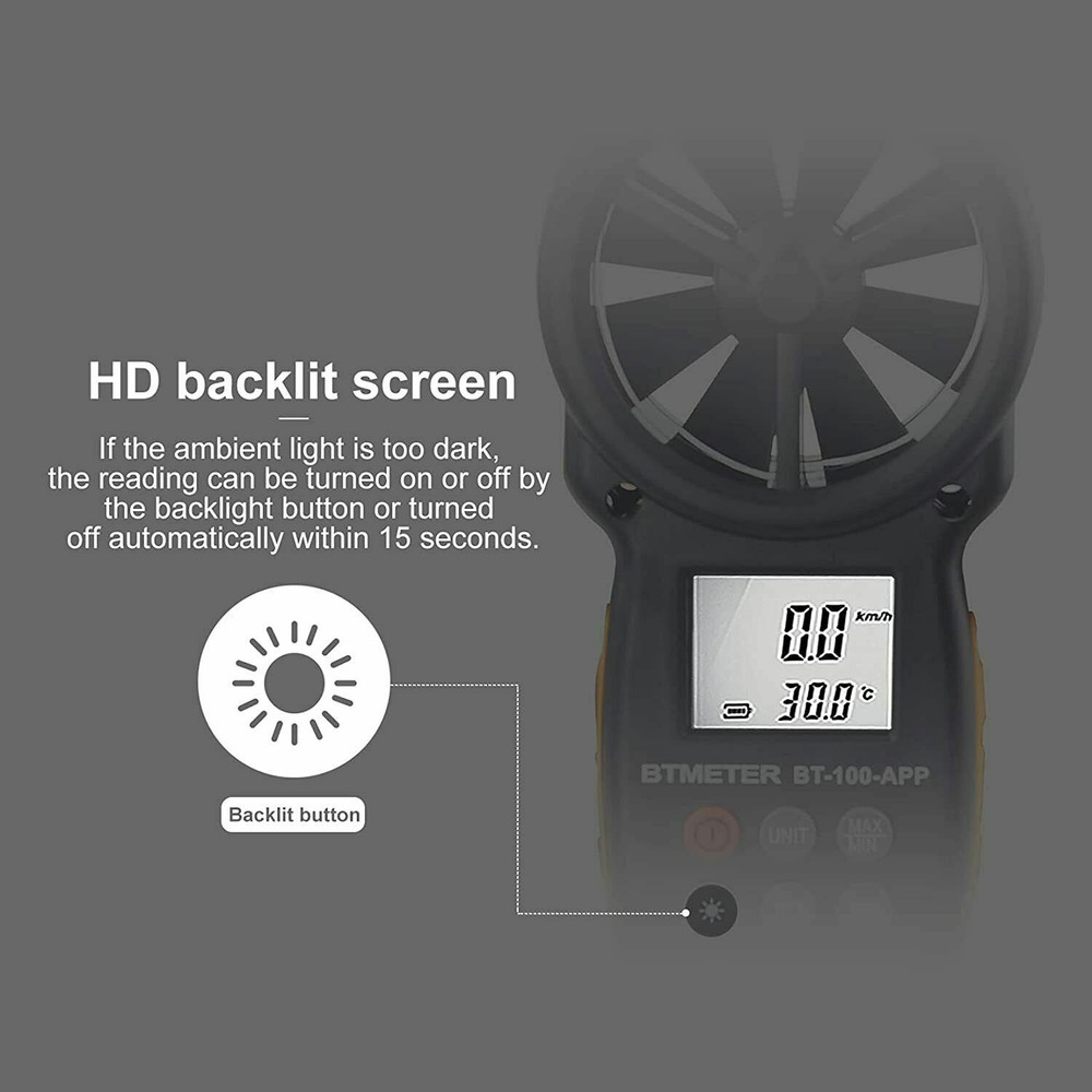 Bluetooth Anemometer Handheld Wireless Anemometer Wind Speed Meter 0.3~30m/s