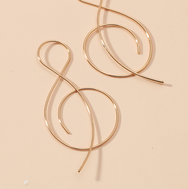 Treble Clef, Music Note Drop Gold Earrings
