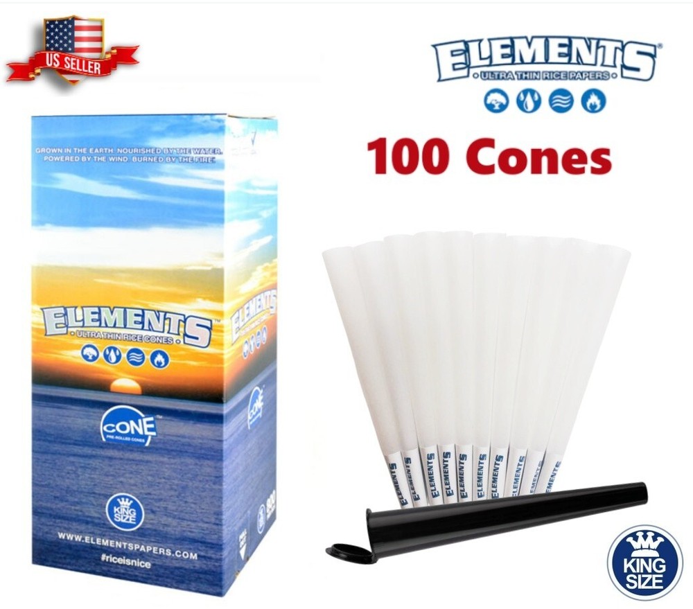 Elements Ultra Thin Rice Cones King Size 100 Pack & Tube Free