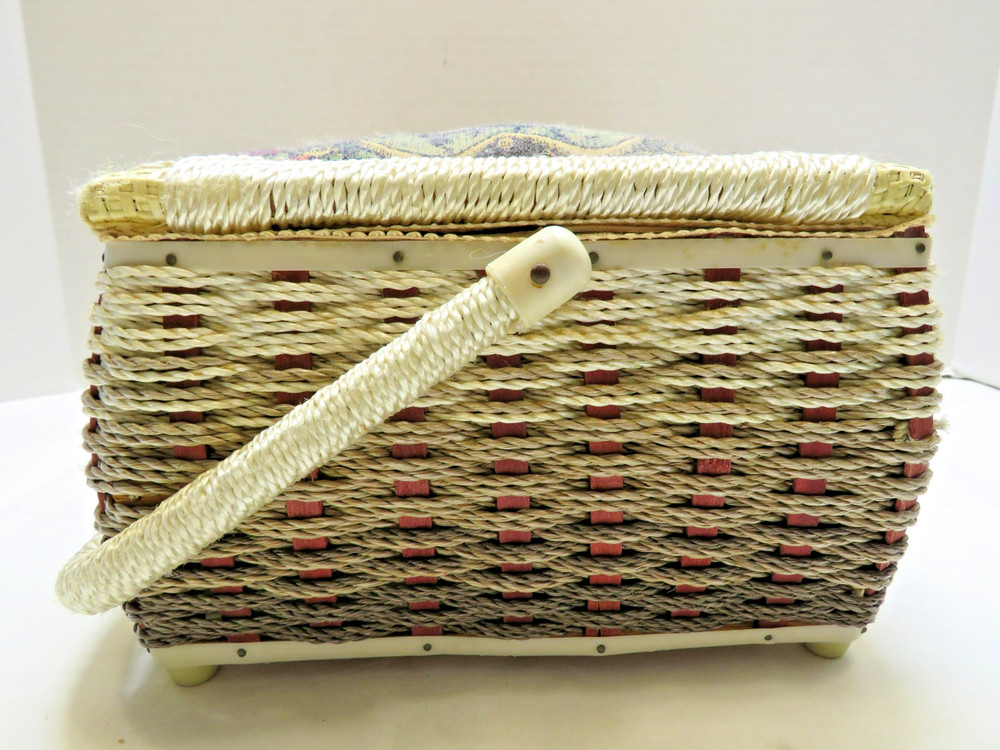 Vintage Sewing Basket - Tapestry Lid