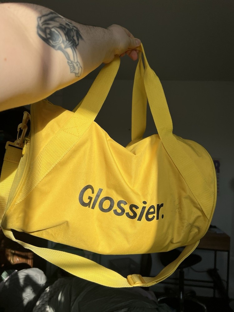 Glossier Yellow Medium Duffle Gym Bag Zip Closure Adjustable Strap Polyester