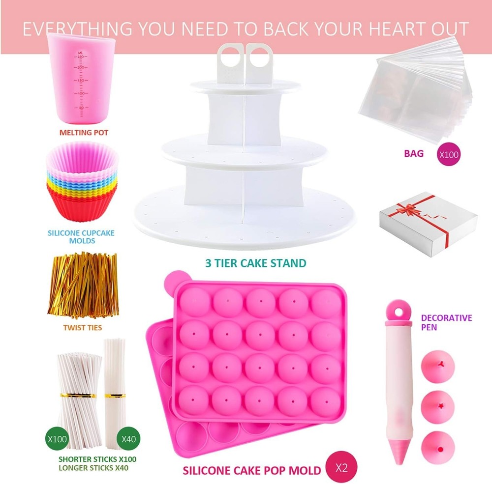 Cake Pop Decorating Kit with Tier Stand & Piping Tips