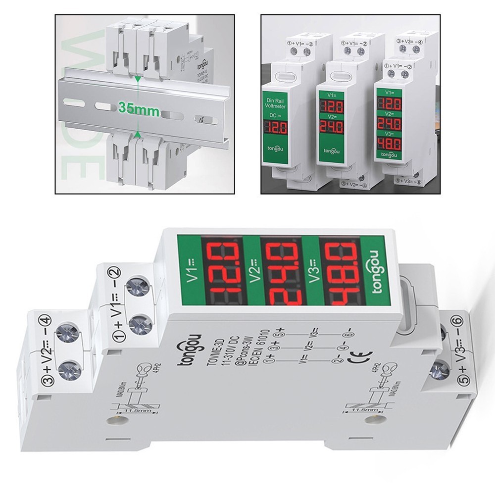 DC Voltage Detector Din Rail Voltage Meter LED Voltage Display Secure Position