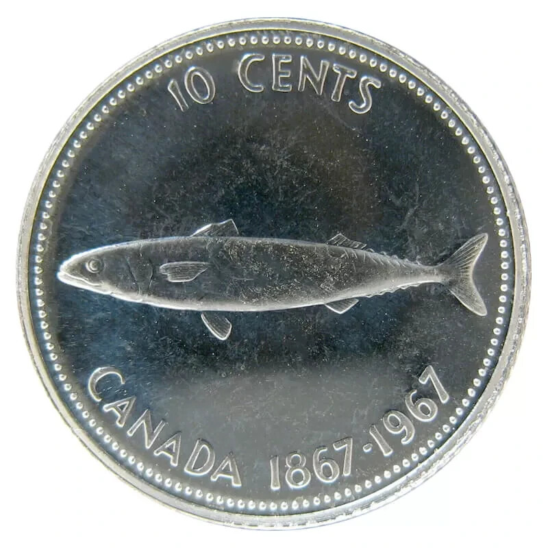 Canada 1967 Centennial Mackerel BU UNC Silver Ten Cent Piece!!