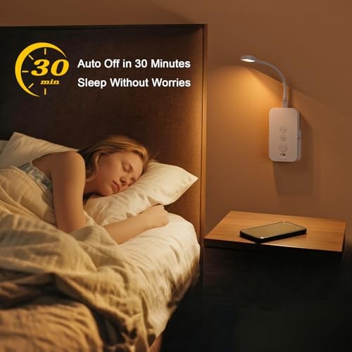 Wall Mounted Reading Light: Dimmable LED Book Lights with Timer & 1Pack White