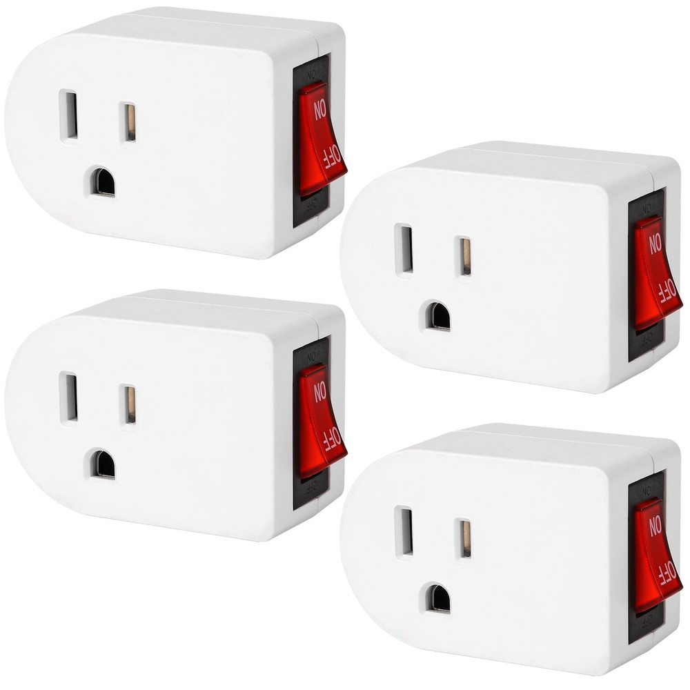 VSEER Grounded Outlet with ON Off Switch, Single Power Adapter 4 Pack, White