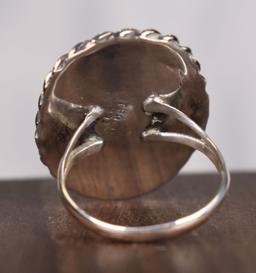 Vintage Boulder Matrix Opal Sterling Silver Rope Border Ring Southwestern