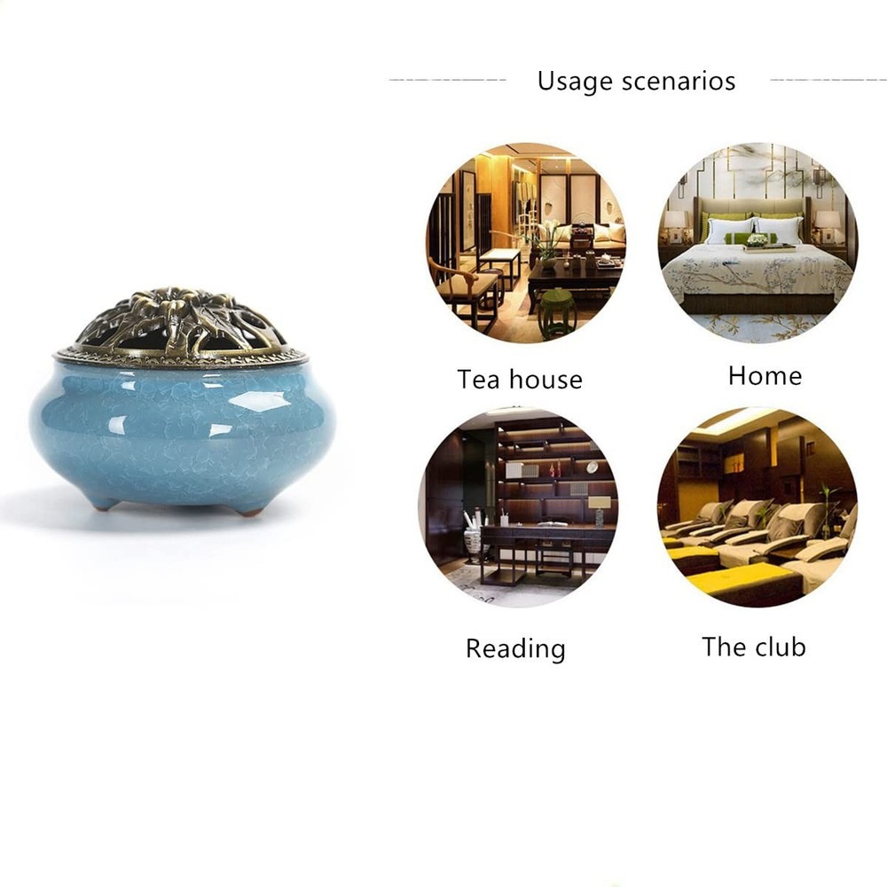 Ceramic Incense Burner, Burner with Lid, Cone Medium, Blue