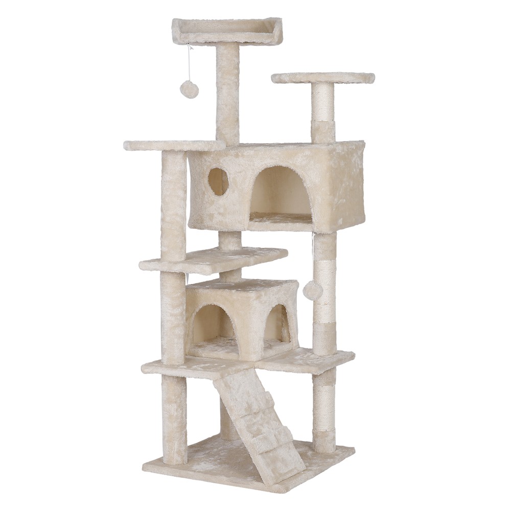 55 Inch Cat Tree Multi Level Tower Condo Activity Center Scrathching Post Beige