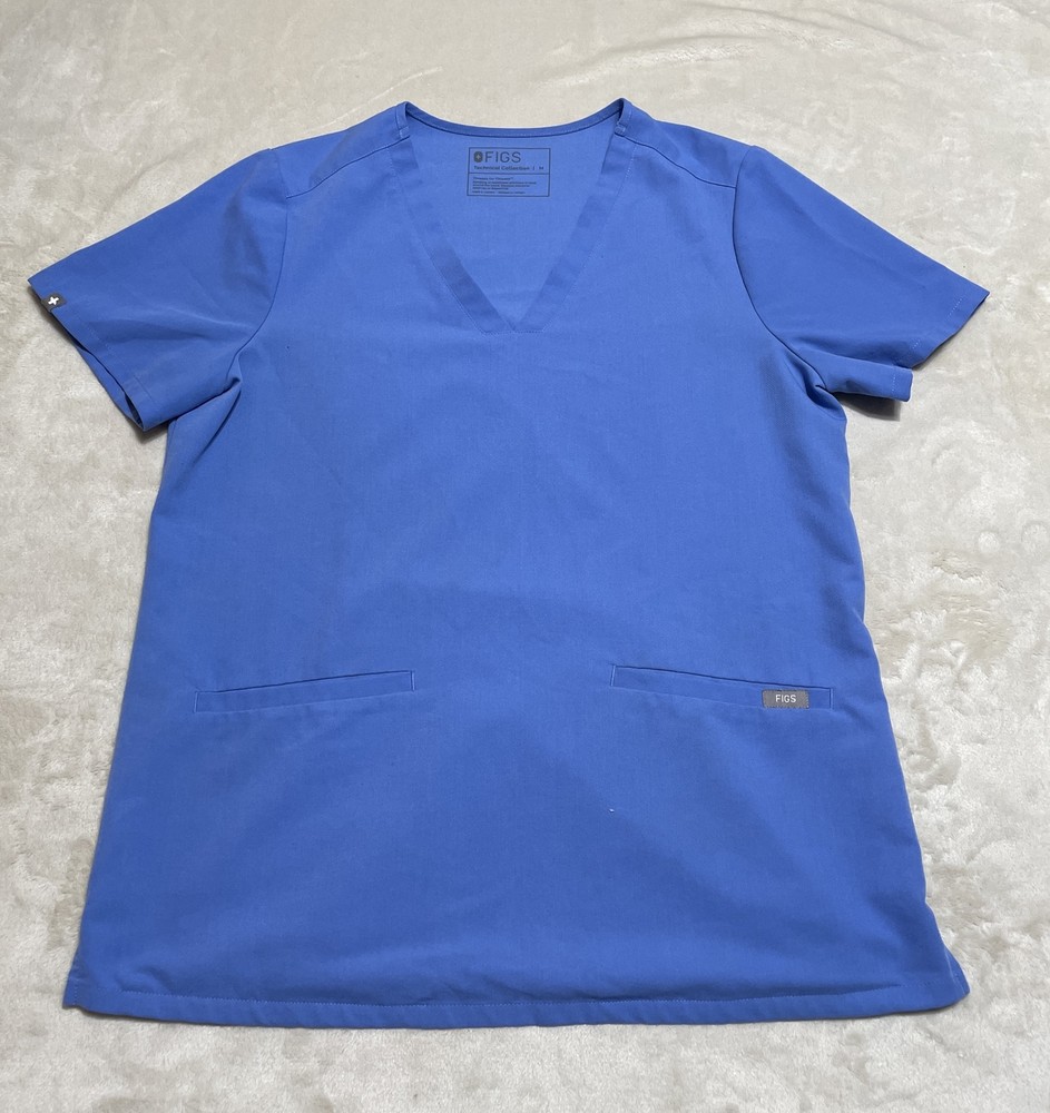 Figs Scrub Top Womens Size Medium Casma Blue Three-Pocket FW1100