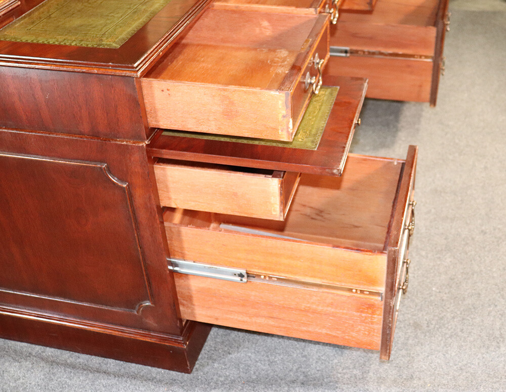 Unique Leather Top English Made Four Piece Executive with Superstructure