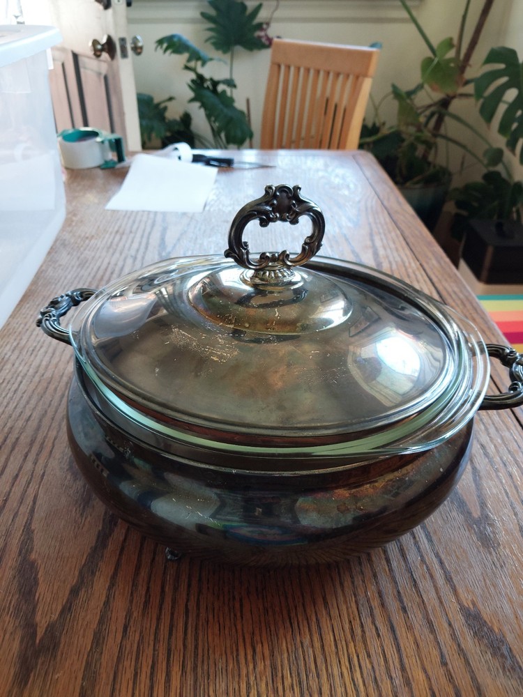 Silver-plated Covered Casserole Dish with Pyrex Insert