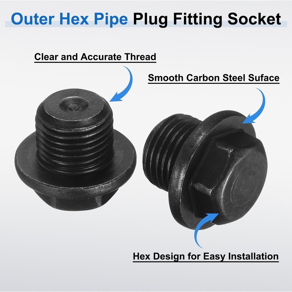 6Pcs M16x1.5 Carbon Steel Male Thread Outer Hex Pipe Plug Fitting Socket