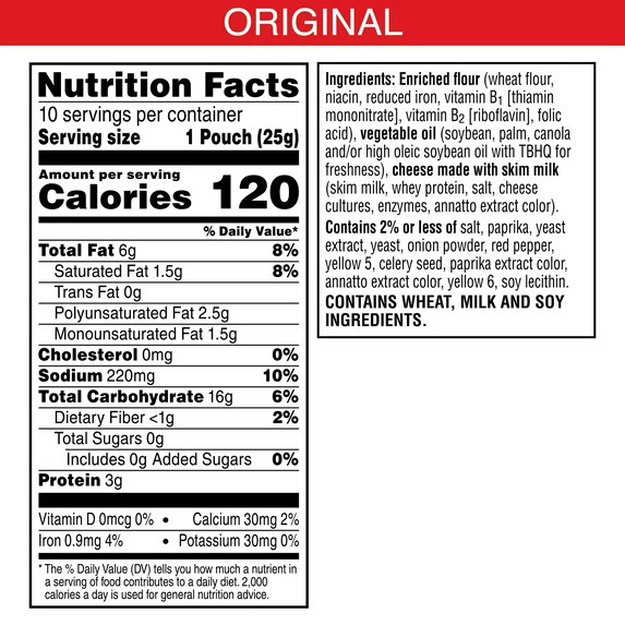 Gripz Cheez-It Original Mini Crackers, Salty Snacks, 10 Count