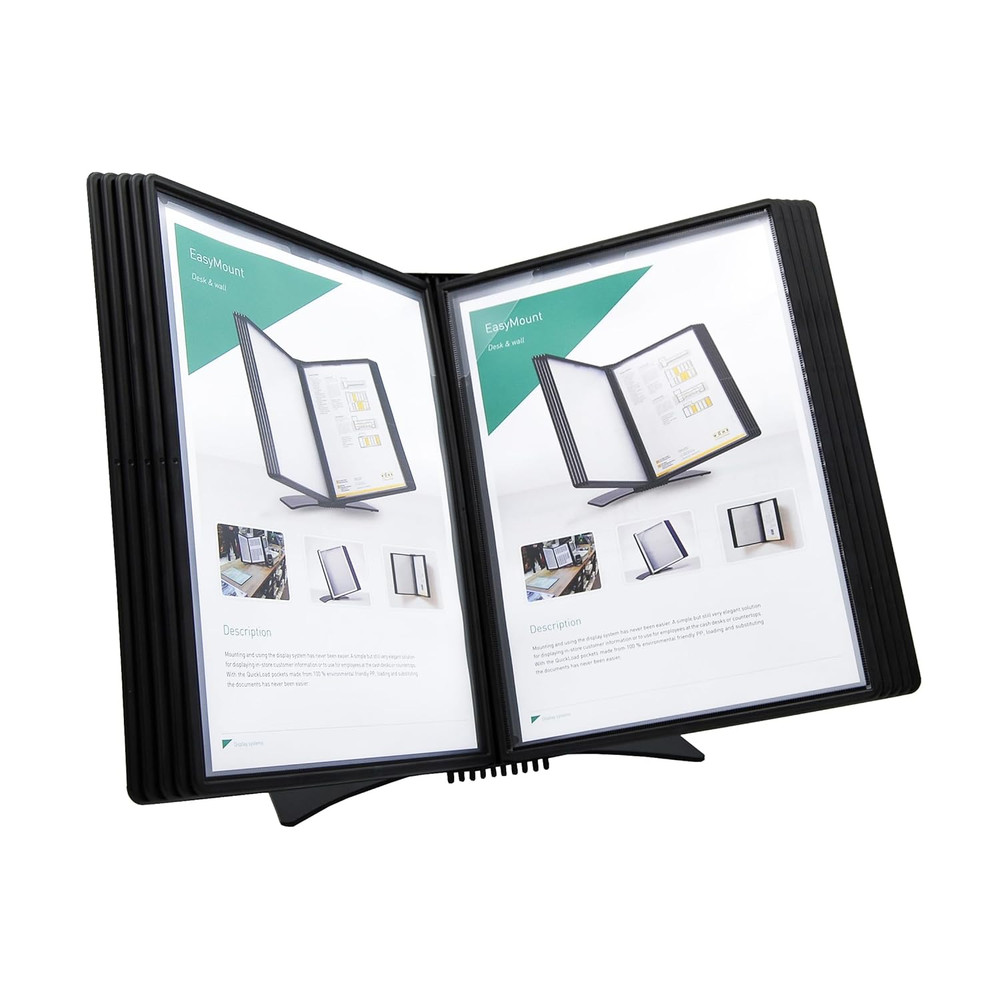 DJOIS Letter-Size Display System - 10 Double-Sided Pockets - Black Metal Base