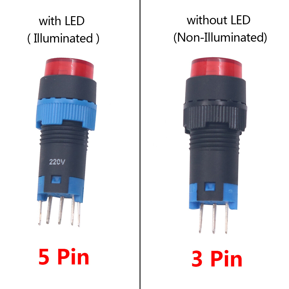 Latching/Momentary Round Push Button Switch 12mm 1 NO 1 NC LED Illuminated LA12