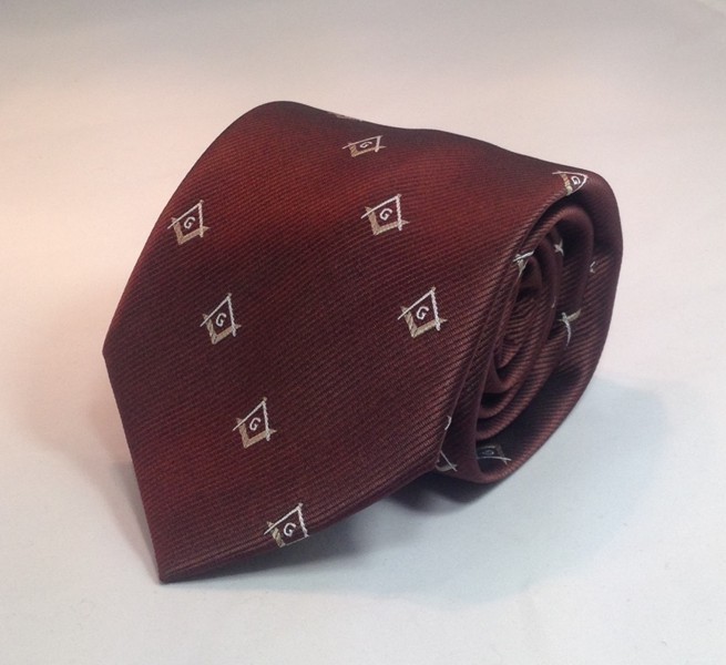 Masonic Square & Compasses Woven Necktie - Brown (MSC-NT-BRN)