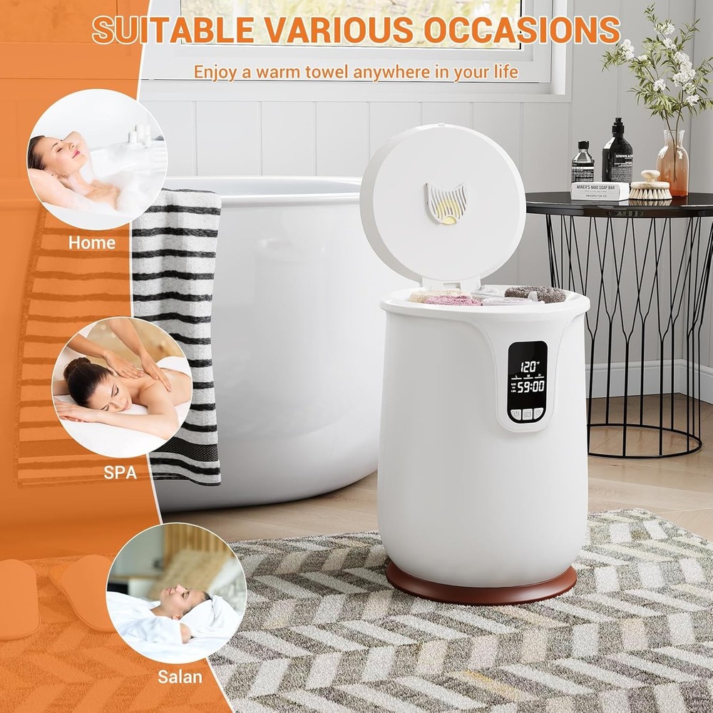 20L Flip-Top Towel Warmer + Timer, Adj Temp, LED Display & Auto Off for Bathroom