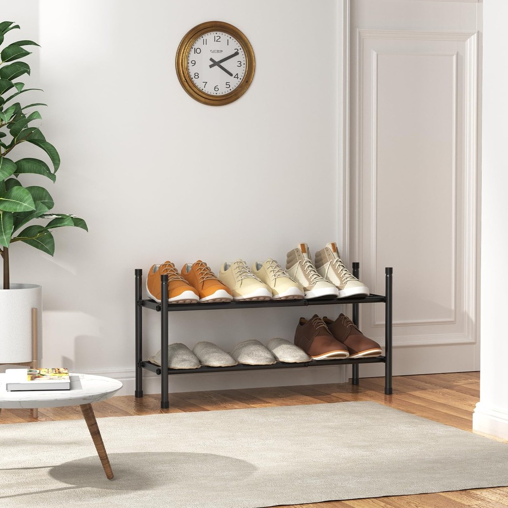 Expandable Shoe Rack, 2 Tier Shoe Rack for Closet, Stackable Adjustable Stand...