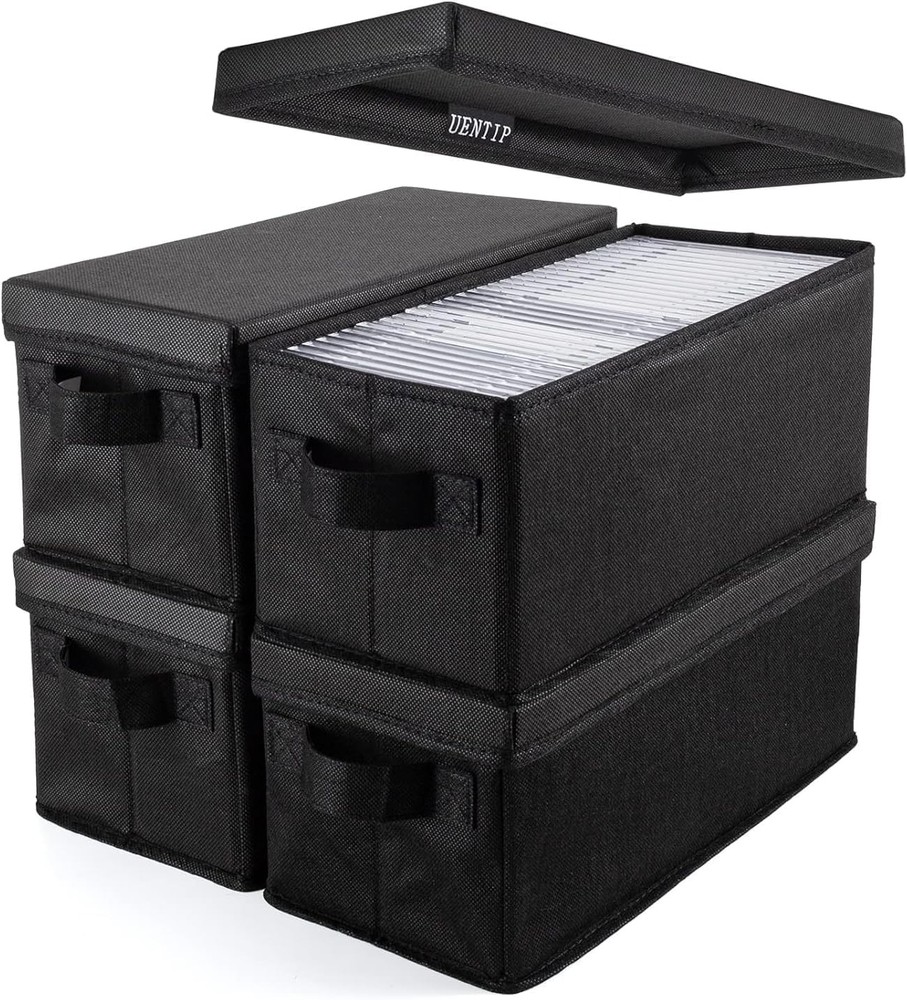 UENTIP CD Storage Boxes - Pack of 4 Case - 4pack-black, black