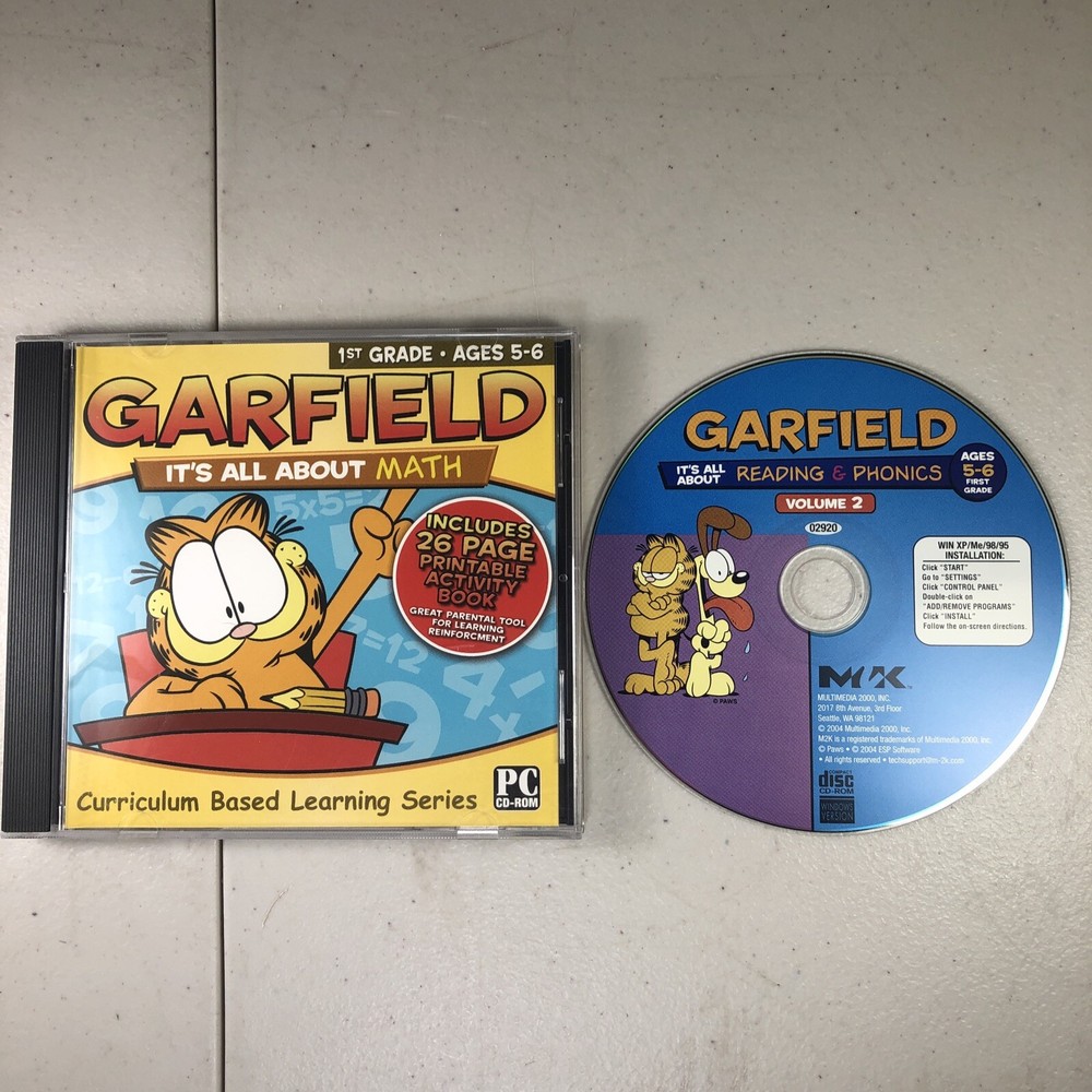 Garfield: It's All About Math & Reading & Phonics Ages 5-6 2006 2004 PC-ROM