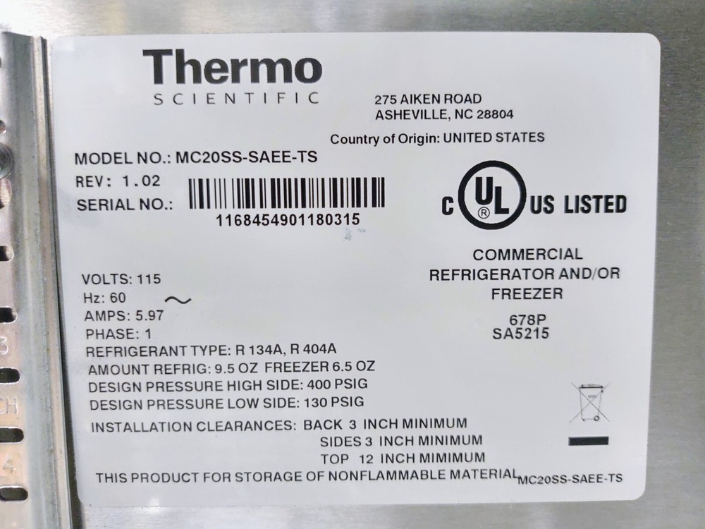 Thermo Scientific MC20SS-SAEE-TS Combination Lab Refrigerator/Freezer