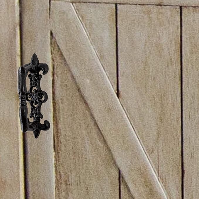 2 Large Victorian Door Handle Pull Cast Iron Fleur De Lis Accents Floral Rustic