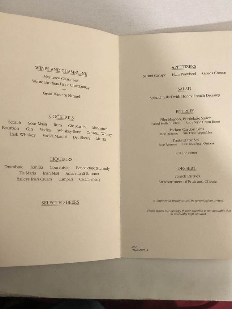 Delta Airlines Vintage In Flight Menu Bx1