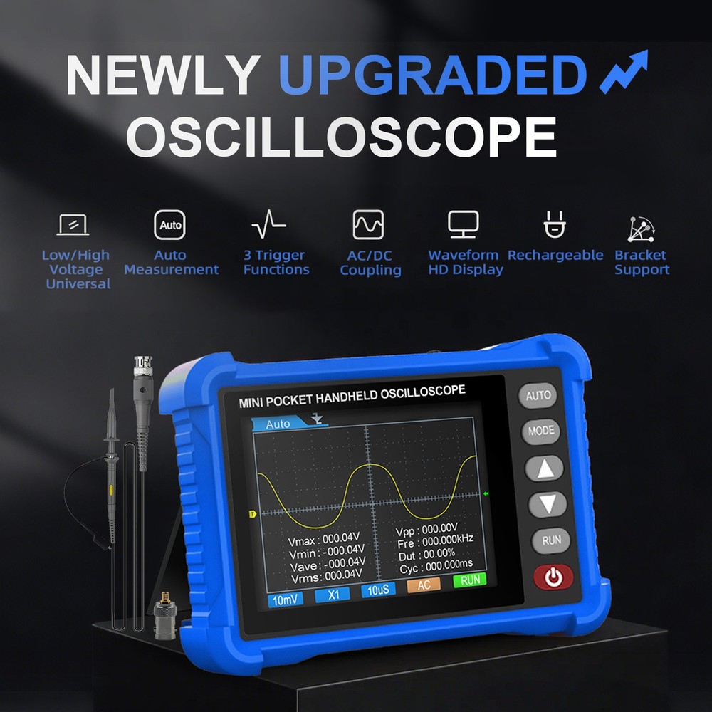 Mini Oscilloscope Handheld - 500kHz Bandwidth, AUTO Set, Perfect for Electronics