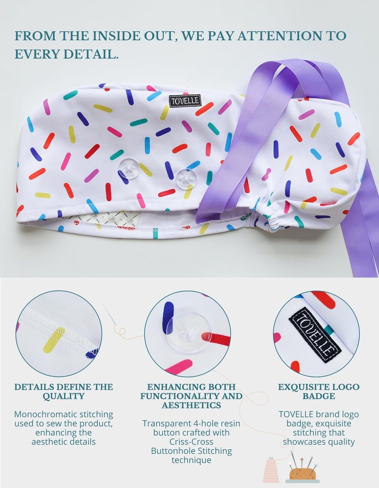 Scrub Caps Women Ponytail – Sprinkle White Double-Sided Printed Surgical Hat ...