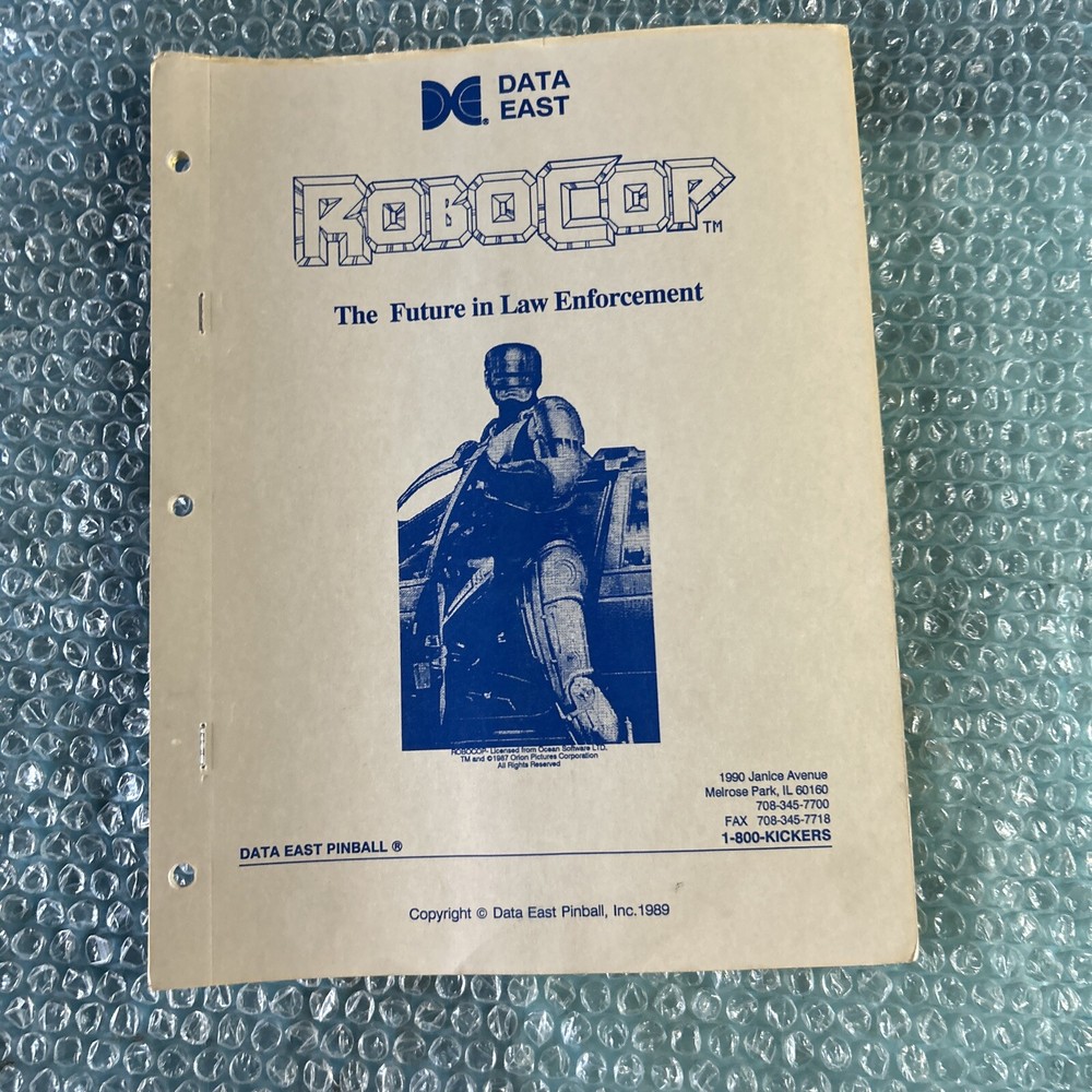 original Robocop Data, East ￼ pinball MACHINE  manual Arcade Game