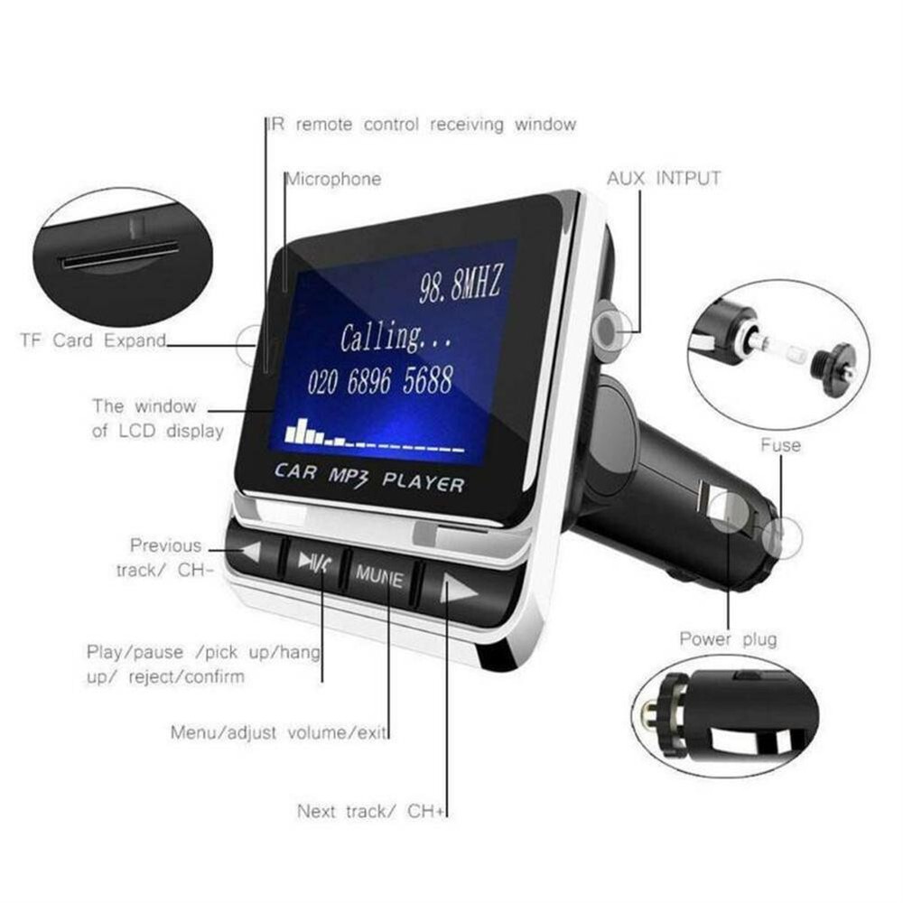 Bluetooth Car MP3 Player LCD FM Transmitter Hands-free USB Aux Cable Adapter Kit