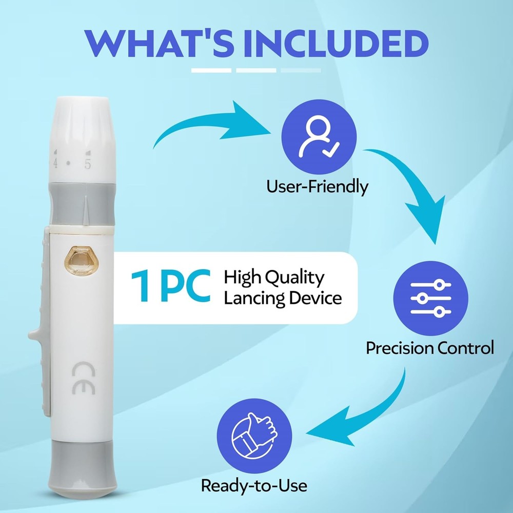 One Step Lancing Device Pen, 5 Depth Settings, Less Pain Design, Blood...