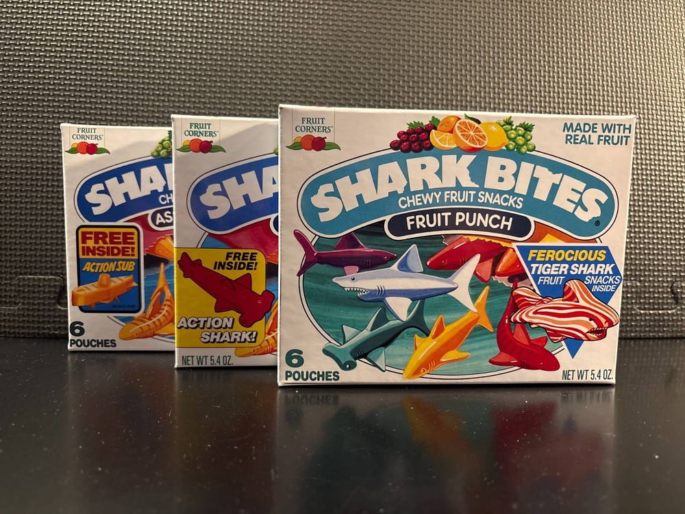 Shark Bites fruit snacks - 3 empty custom design display boxes