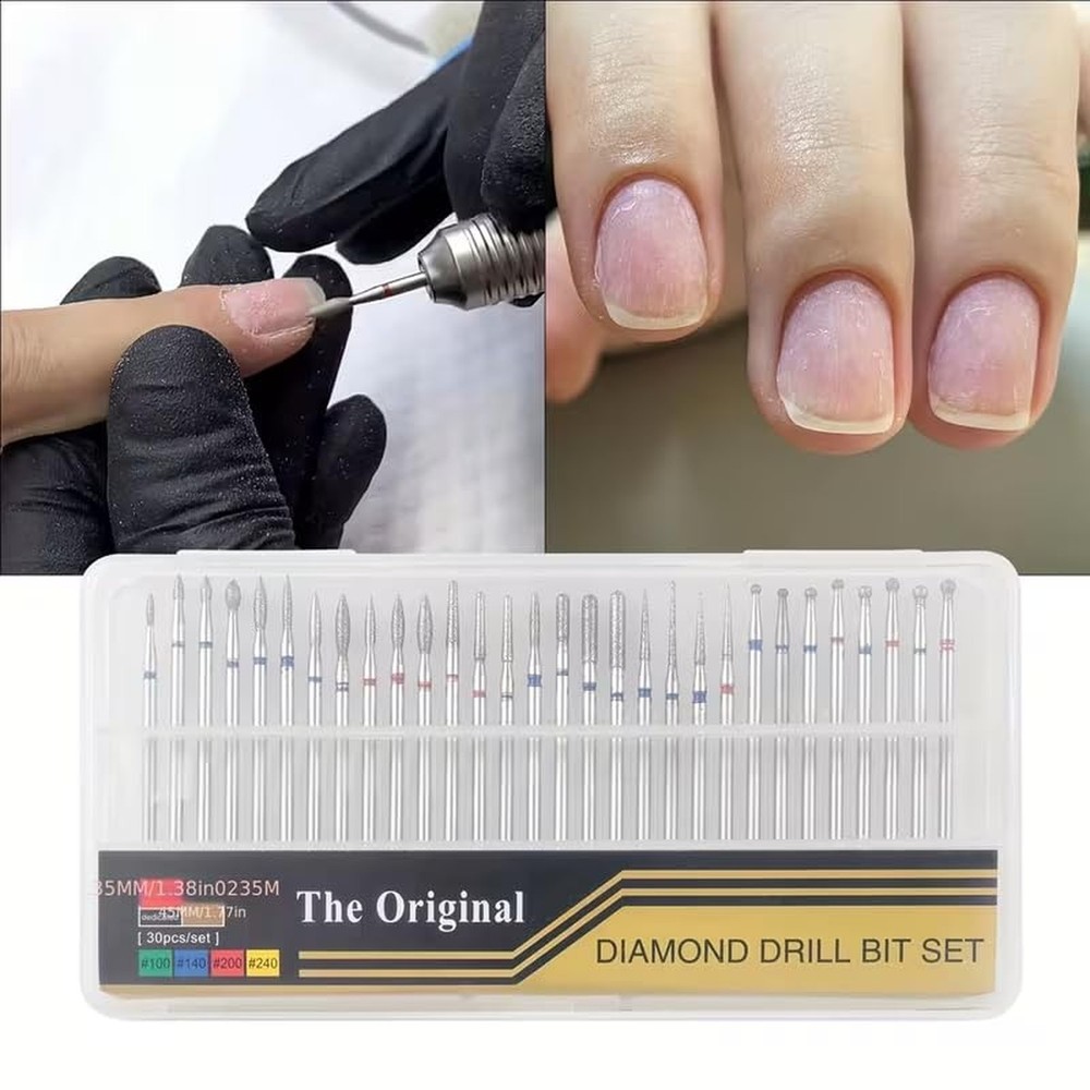 30Pcs Silver Diamond Nail Drill Bits Set, Professional Nail File Drill Bits f...