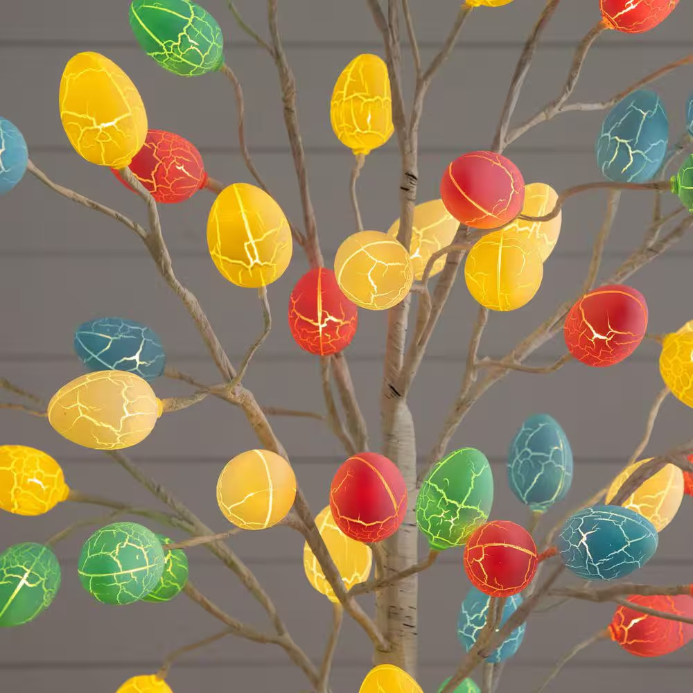 6 Ft. Pre-Lit Artificial Easter Twig Tree with 96 Egg Shaped LED Ornaments