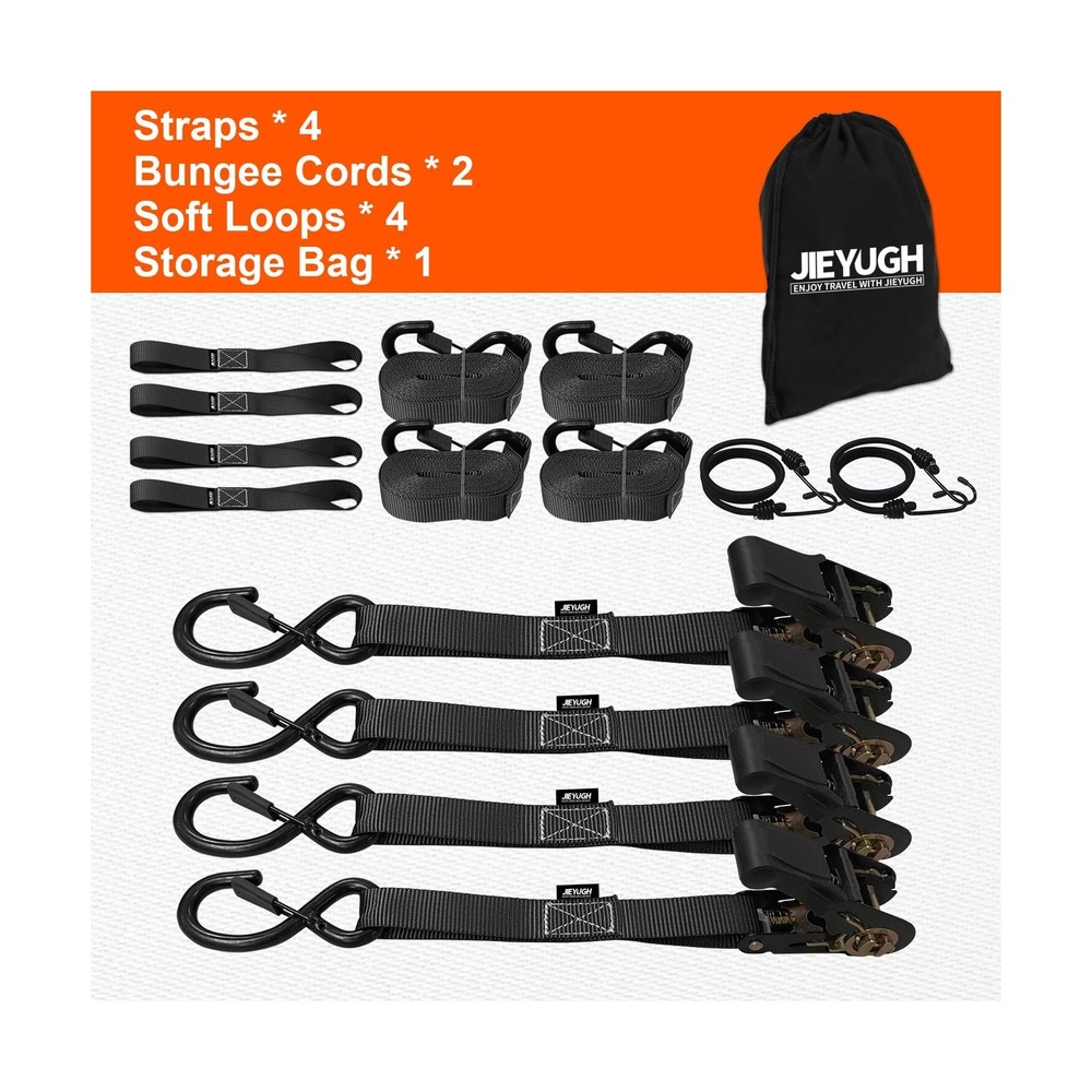 Retractable Ratchet Tie Down Straps 4 Pack -15 FT - 2,200lb Max Bre... Fast Ship