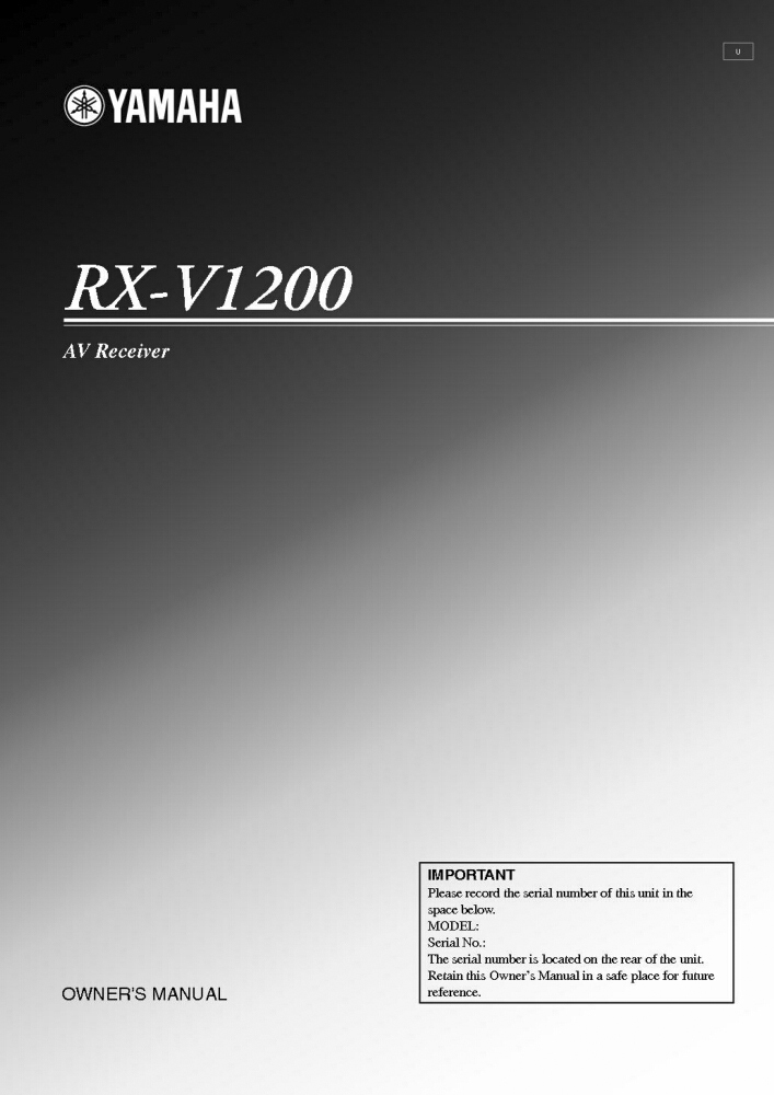 Yamaha RX-V1200 Receiver Owners Manual