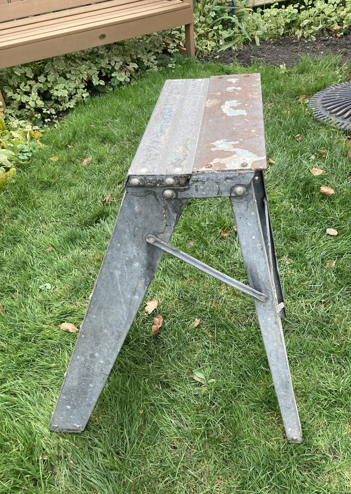 Vintage Two Step Aluminum / Metal Folding Ladder