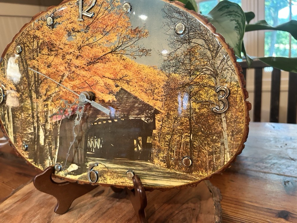 1980’s Live Edge Covered Bridge Wall Clock Works