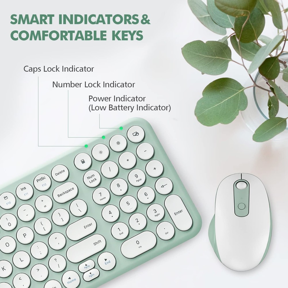 Wireless Keyboard and Mouse, XTREMTEC Compact Full Size Cute Keyboard Retro R...