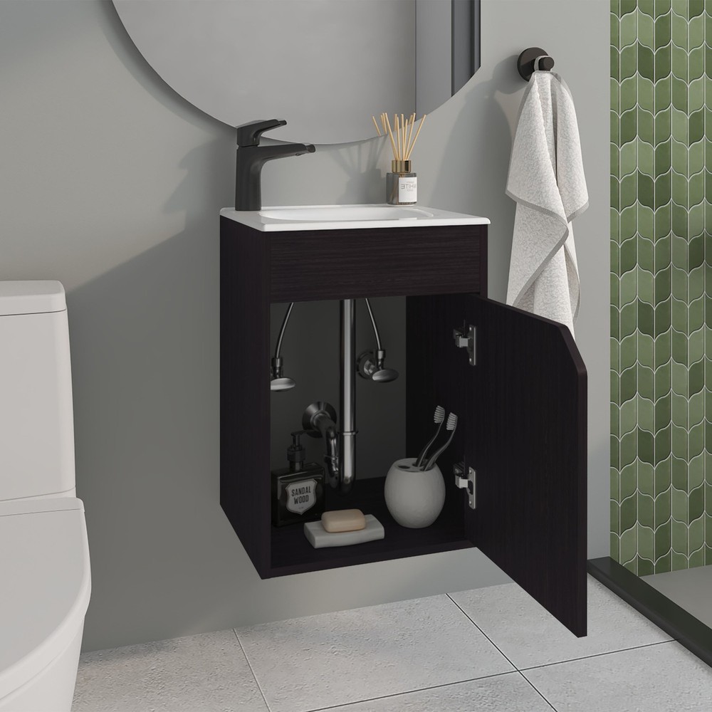 Bathroom Vanity with Sink, 1 Door, Black Wengue